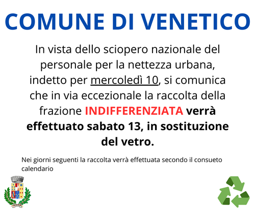 Raccolta frazione indifferenziata Mercoledì 10 Dicembre 2025