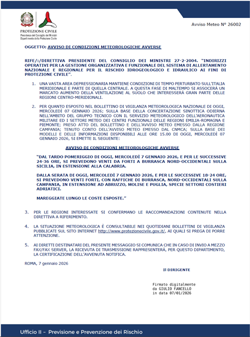 Avviso di condizioni meteorologiche avverse